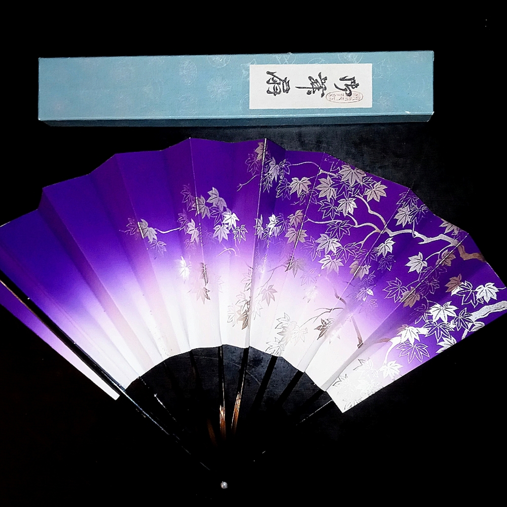Vintage Japanese folding hand fan with original case.